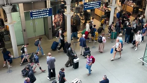 Long queue for the Eurostar within St Pancras International Stock Footage 313710968