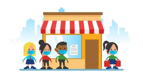 Long queue In food store. Coronavirus quarantine. Stock Illustration