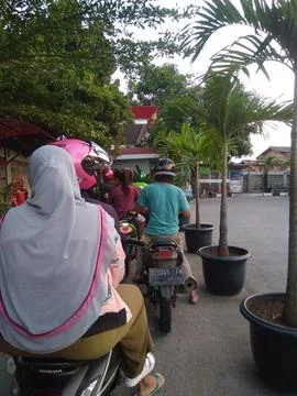 Long queue of motorbikes Foto stock