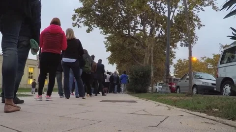Long Queue Outdoors Pan Out Stock-Footage 71822436