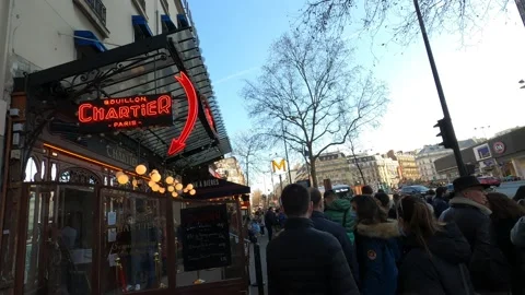 A Long Queue Of People Outside A Restaurant Waiting To Eat, Paris , France Stock Footage 238630425