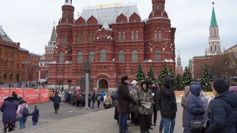 Long queue of people on Red Square Stock Footage 104381145