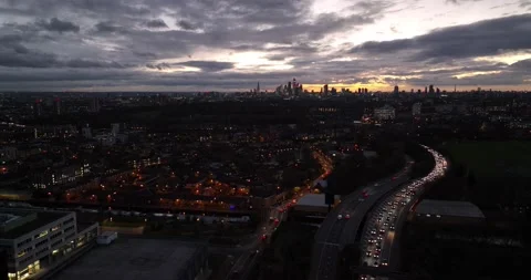 Long queue of slowly moving vehicles on multilane trunk road Stock Footage 167925823
