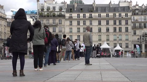 Long queue for temporary Covid-19 coronavirus test center in Paris, France Stock Footage 143323495