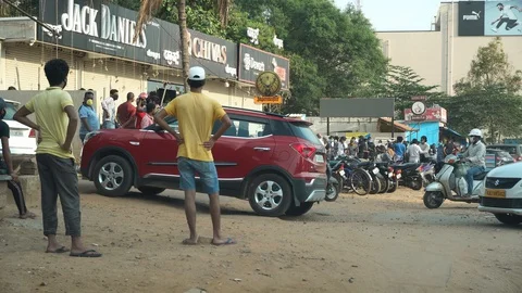 Long queues infront of liquor shops Stock Footage 129772145
