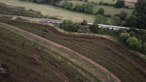 Long range aerial tracking steam train 스톡 동영상 243778559