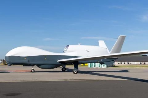 Long range high altitude military unmanned aerial vehicle (UAV, Drone). Stock Photos