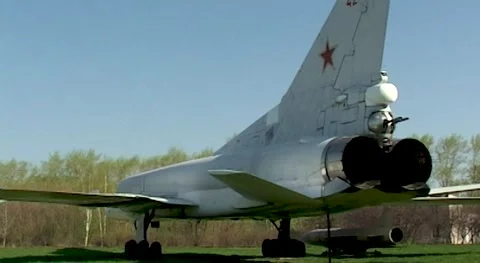 Long-range supersonic missile-carrying bomber with variable sweep wing Tu-22M. Stock Footage 172486907