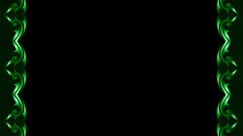 Long, rectangular, vertical decorated green stripes, lines on a black backg.. Stock Footage 270316008