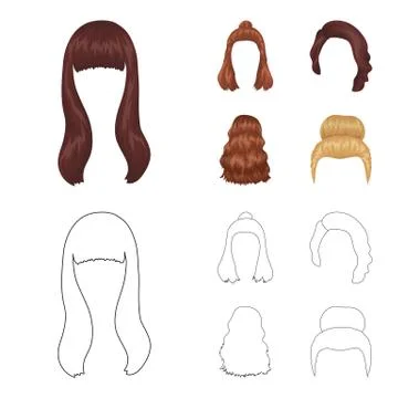 Long, red and other types of hairstyles. Back hairstyle set collection icons in Stock Illustration