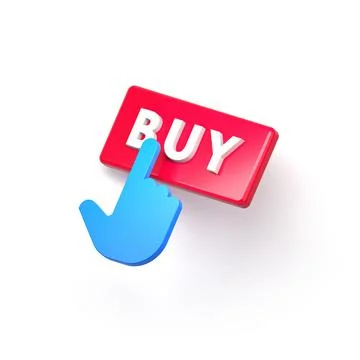 Long red button and hand cursor, 3d render Stock Illustration