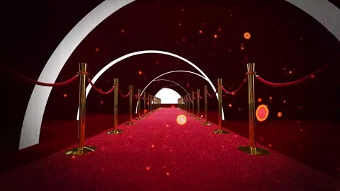 Long red carpet between rope barriers with stair at the end Stock Footage 253562218