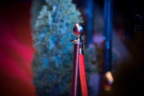 Long red carpet between rope barriers on entrance. Stock Photos