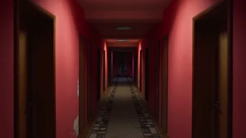 A long red corridor in an old hotel Stock Footage 164033895