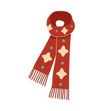Long red knitted scarf with pattern and fringe vector 스톡 일러스트