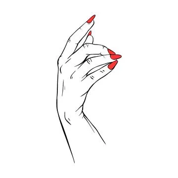 Long red nails hand drawn gesture sketch vector illustration line art Stock Illustration