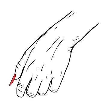 Long red nails hand drawn gesture sketch vector illustration line art Stock Illustration