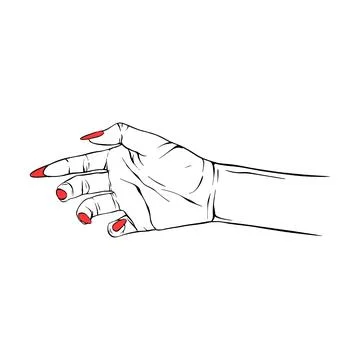 Long red nails hand drawn gesture sketch vector illustration line art Stock Illustration
