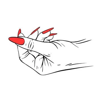Long red nails hand drawn gesture sketch vector illustration line art Stock Illustration