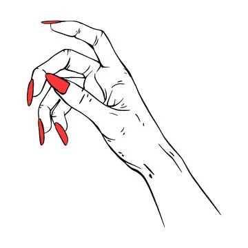 Long red nails hand drawn gesture sketch vector illustration line art Stock Illustration