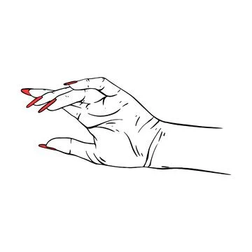 Long red nails hand drawn gesture sketch vector illustration line art Stock Illustration