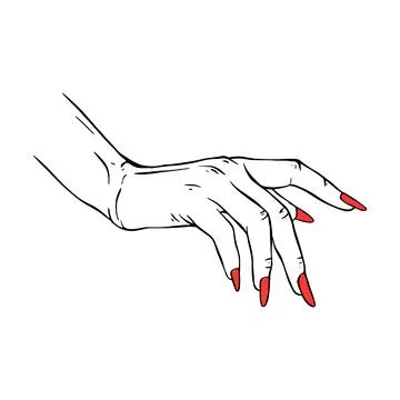 Long red nails hand drawn gesture sketch vector illustration line art Stock Illustration