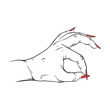 Long red nails hand drawn gesture sketch vector illustration line art Stock Illustration