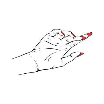 Long red nails hand drawn gesture sketch vector illustration line art Stock Illustration