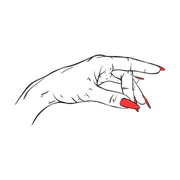 Long red nails hand drawn gesture sketch vector illustration line art Stock Illustration