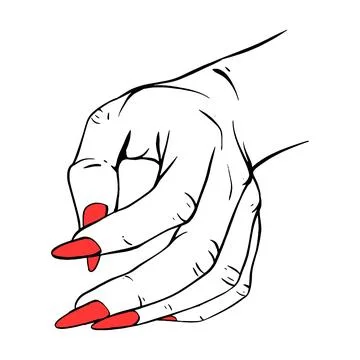 Long red nails hand drawn gesture sketch vector illustration line art Stock Illustration