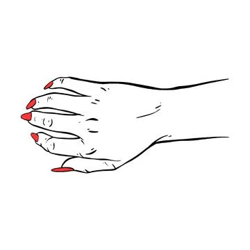 Long red nails hand drawn gesture sketch vector illustration line art Stock Illustration