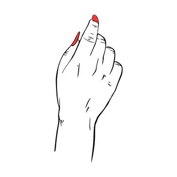 Long red nails hand drawn gesture sketch vector illustration line art Stock Illustration