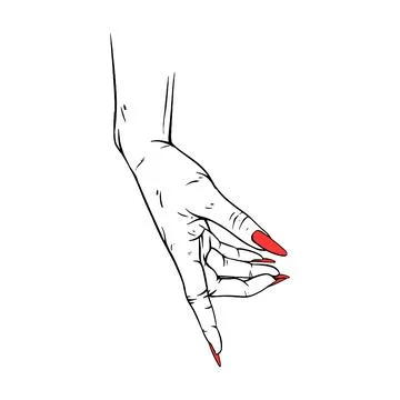 Long red nails hand drawn gesture sketch vector illustration line art Stock Illustration