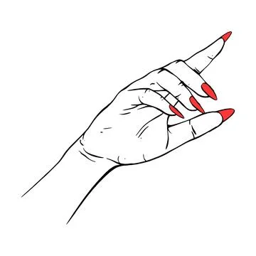 Long red nails hand drawn gesture sketch vector illustration line art Stock Illustration