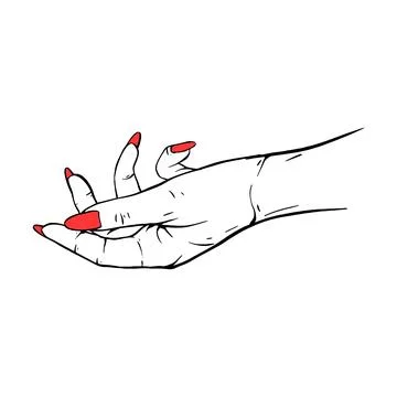 Long red nails hand drawn gesture sketch vector illustration line art Illustrazione stock
