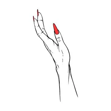 Long red nails hand drawn gesture sketch vector illustration line art Stock Illustration