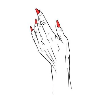 Long red nails hand drawn gesture sketch vector illustration line art Illustrazione stock