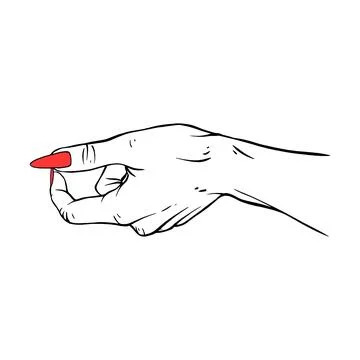 Long red nails hand drawn gesture sketch vector illustration line art Stock Illustration