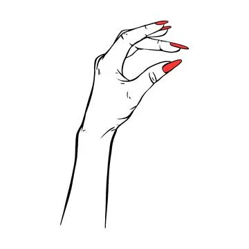 Long red nails hand drawn gesture sketch vector illustration line art Stock Illustration