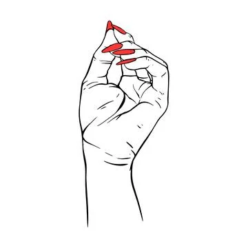 Long red nails hand drawn gesture sketch vector illustration line art Stock Illustration