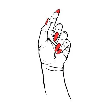 Long red nails hand drawn gesture sketch vector illustration line art Illustrazione stock