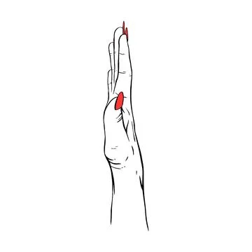 Long red nails hand drawn gesture sketch vector illustration line art Stock Illustration