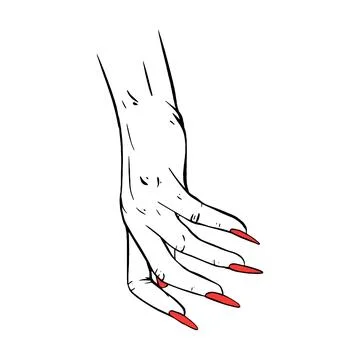 Long red nails hand drawn gesture sketch vector illustration line art Stock Illustration