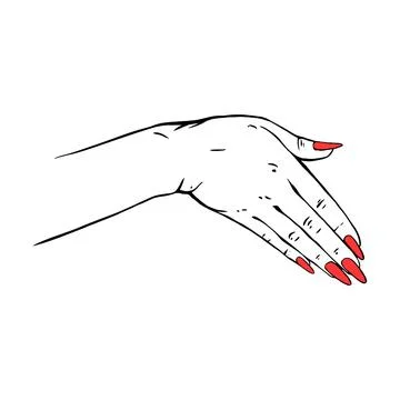 Long red nails hand drawn gesture sketch vector illustration line art Stock Illustration