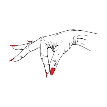 Long red nails hand drawn gesture sketch vector illustration line art Stock Illustration