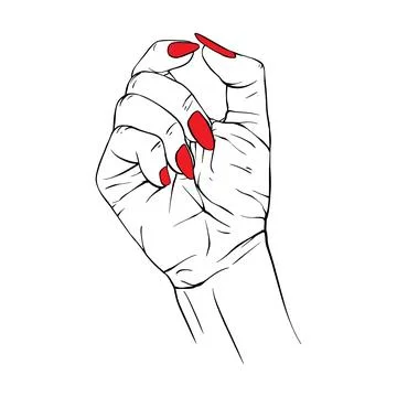Long red nails hand drawn gesture sketch vector illustration line art Stock Illustration
