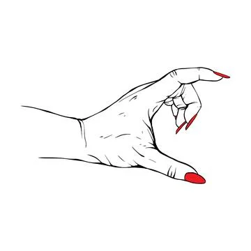Long red nails hand drawn gesture sketch vector illustration line art Illustrazione stock