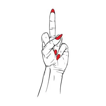 Long red nails hand drawn gesture sketch vector illustration line art Stock Illustration