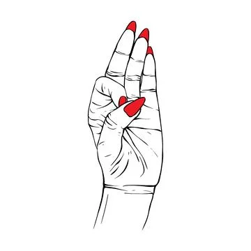 Long red nails hand drawn gesture sketch vector illustration line art Stock Illustration