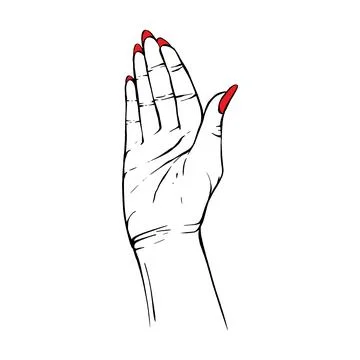 Long red nails hand drawn gesture sketch vector illustration line art Illustrazione stock